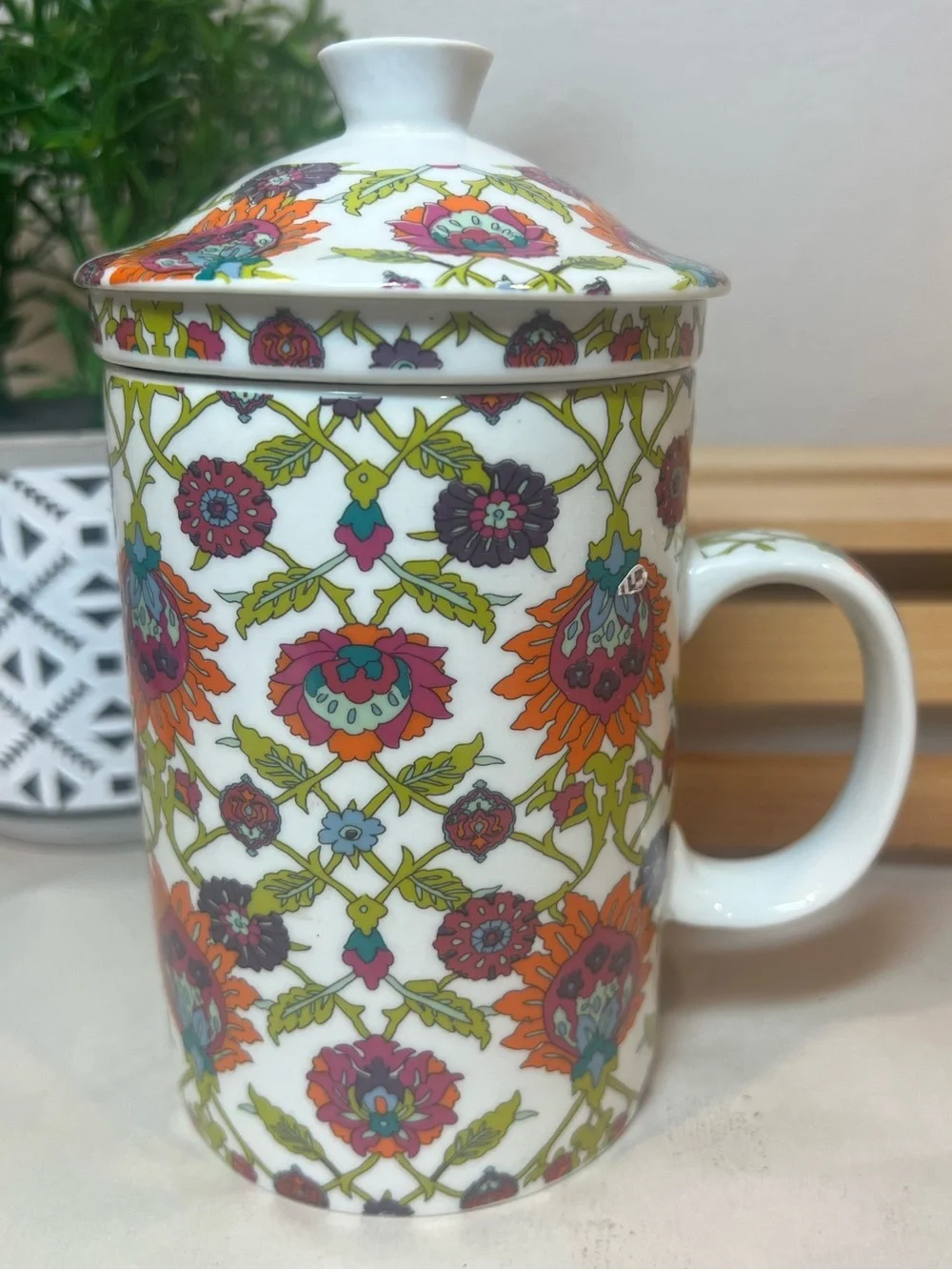 3-pc World Market Teacup, Loose-Leaf Infuser, and Lid 6” Combo | 12 oz. | Boho